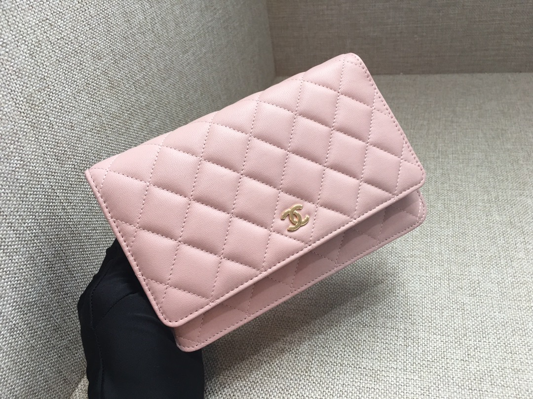 Lambskin Wallet On Chain Shoulder Bag A33814 Pink/Gold